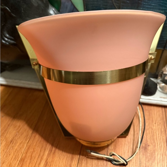Vintage MCM pink milk glass and brass wall sconce